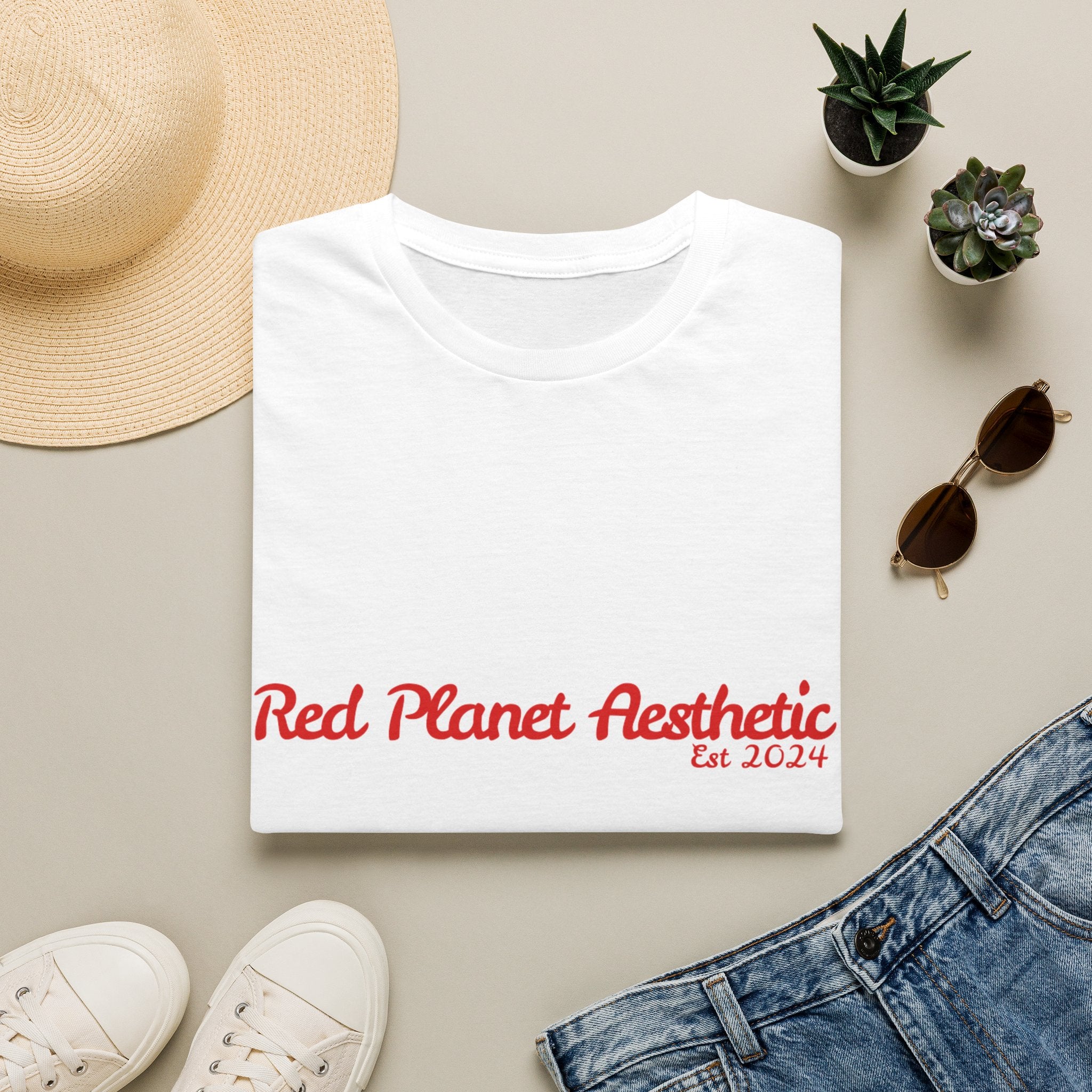 Red Planet Aesthetic T-Shirt — Retro Script 'Est 2024' Casual Tee