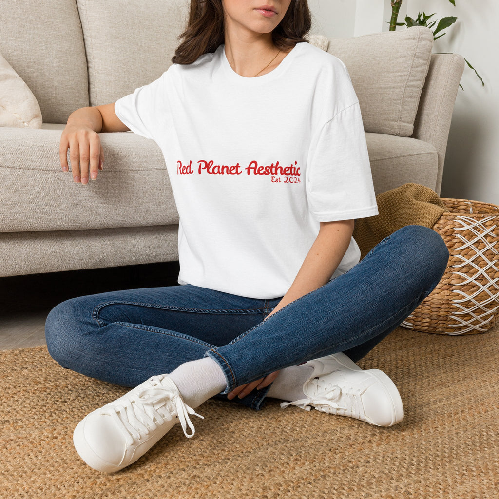 Red Planet Aesthetic T-Shirt — Retro Script 'Est 2024' Casual Tee